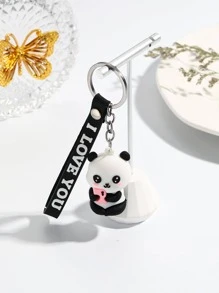 Cute 1pc Pink Pvc Soft Panda Shaped Keychain For Mobile Phone Valentine's Day Valentines Car Accessories Bag Charm Backpack For School