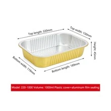 1000ml Aluminum Foil Lunch Box Rectangular Disposable Aluminum Foil Container Bakeware Set with Clear Lid for Grill Cooking - Mustard Yellow - View 5