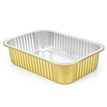 1000ml Aluminum Foil Lunch Box Rectangular Disposable Aluminum Foil Container Bakeware Set with Clear Lid for Grill Cooking - Mustard Yellow - View 6