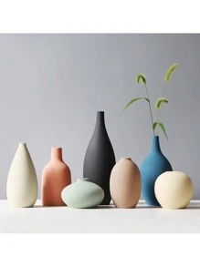 1pc Solid Color Flower Vase, Modern Porcelain Vase For Flower For Home, Office - Yellow - View 3