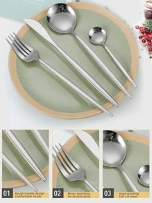 24pcs Stainless Steel Cutlery Set, Dinner Spoon & Fork & Knife Set For Party - Silver - View 3