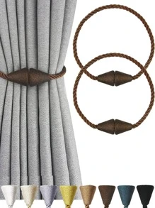 2pcs/set Bead Design Curtain Tieback, Minimalist Magnet Curtain Tie Strap For Home - Coffee Brown - View 1