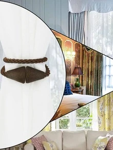 2pcs/set Bead Design Curtain Tieback, Minimalist Magnet Curtain Tie Strap For Home - Coffee Brown - View 6
