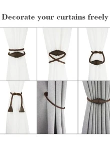 2pcs/set Bead Design Curtain Tieback, Minimalist Magnet Curtain Tie Strap For Home - Coffee Brown - View 5