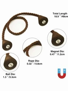 2pcs/set Bead Design Curtain Tieback, Minimalist Magnet Curtain Tie Strap For Home - Coffee Brown - View 2