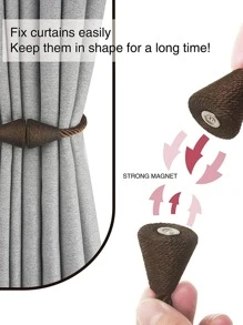 2pcs/set Bead Design Curtain Tieback, Minimalist Magnet Curtain Tie Strap For Home - Coffee Brown - View 3