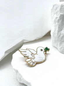 Rhinestone Decor White Dove Design Brooch - White - View 2