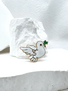 Rhinestone Decor White Dove Design Brooch - White - View 3