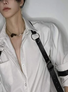 1pc MenPU Leather Bondage Harness Strap, Alternative Clubwear Costume Prop - Black - View 3