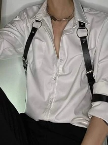 1pc MenPU Leather Bondage Harness Strap, Alternative Clubwear Costume Prop - Black - View 2