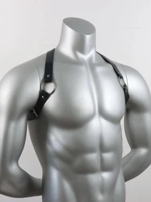 1pc MenPU Leather Bondage Harness Strap, Alternative Clubwear Costume Prop - Black - View 6