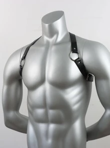1pc MenPU Leather Bondage Harness Strap, Alternative Clubwear Costume Prop - Black - View 5