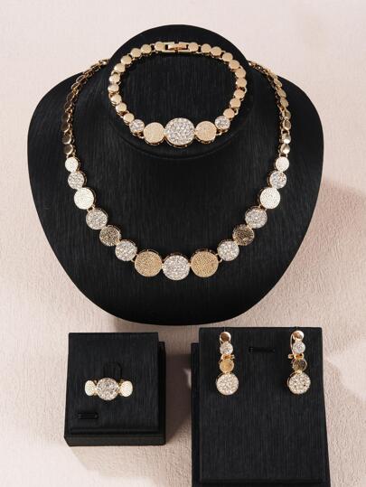 5pcs/Set Glamorous Zinc Alloy Rhinestone Round Decor Jewelry Set For Women For Daily Decoration