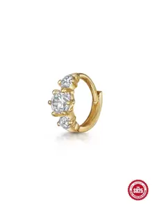 SereneSpark 1pc Elegant Cubic Zirconia Decorated Pure Silver Earrings, Suitable For Women's Daily Wear - Gold - View 3