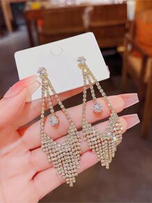 Rhinestone Tassel Drop Earrings - Yellow Gold - View 3