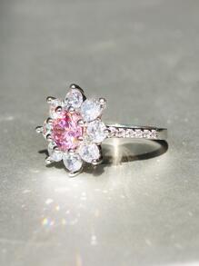 奢華發亮花卉圖案方晶鋯石戒指浪漫婚禮訂婚定情戒指週年禮物每天 - 粉色 - 查看 4