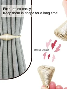 2入組/套串珠設計窗簾繫帶，極簡主義磁鐵窗簾繫帶，適合家用 - 米色 - 查看 3