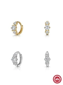 SereneSpark 1pc Elegant Cubic Zirconia Decorated Pure Silver Earrings, Suitable For Women's Daily Wear - Gold - View 7