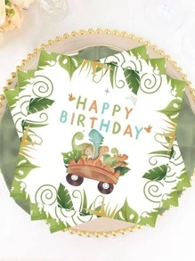 16pcs Cartoon Dinosaur & Slogan Graphic Disposable Napkin, Modern Paper Dinner Napkin For Birthday Party,Christmas