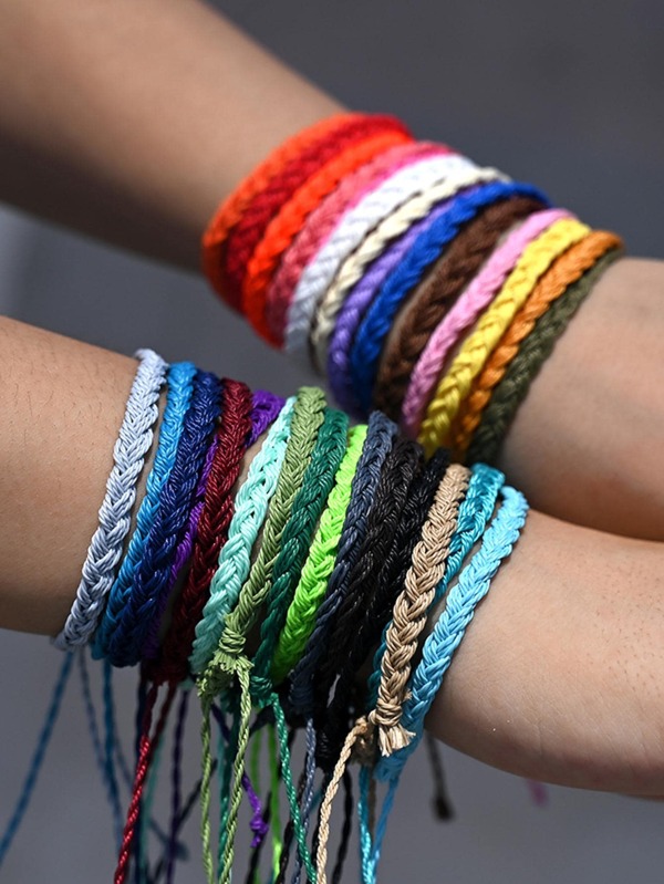 20pcs/set Random Color Fashionable Braided Detail String Bracelet For Women For Daily Decoration