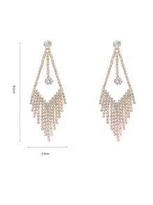 Rhinestone Tassel Drop Earrings - Yellow Gold - View 4
