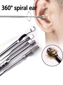 5Pcs/Set Ear Wax Pickers Stainless Steel Earpick Wax Remover Piercing Kit Earwax Curette Spoon Care Ear Clean Toolear Cleaner,Bag,Organizer,Storage