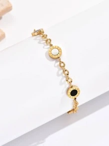 適合女性日常佩戴的不鏽鋼法式時尚黑白貝殼羅馬數字手鐲 - 彩色 - 查看 3