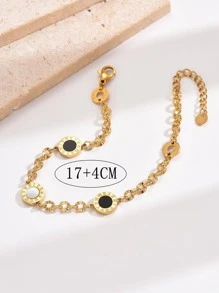 適合女性日常佩戴的不鏽鋼法式時尚黑白貝殼羅馬數字手鐲 - 彩色 - 查看 4