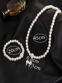 4件套优雅仿珍珠装饰首饰套装，适合女性日常佩戴、派对宴会、婚礼等场合。