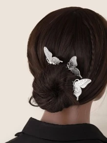 3 chiếc lược chải tóc thời trang trang trí hình bướm cho phụ nữ để trang trí tóc - Bạc - Xem 1