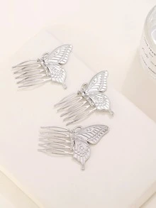 3 chiếc lược chải tóc thời trang trang trí hình bướm cho phụ nữ để trang trí tóc - Bạc - Xem 2