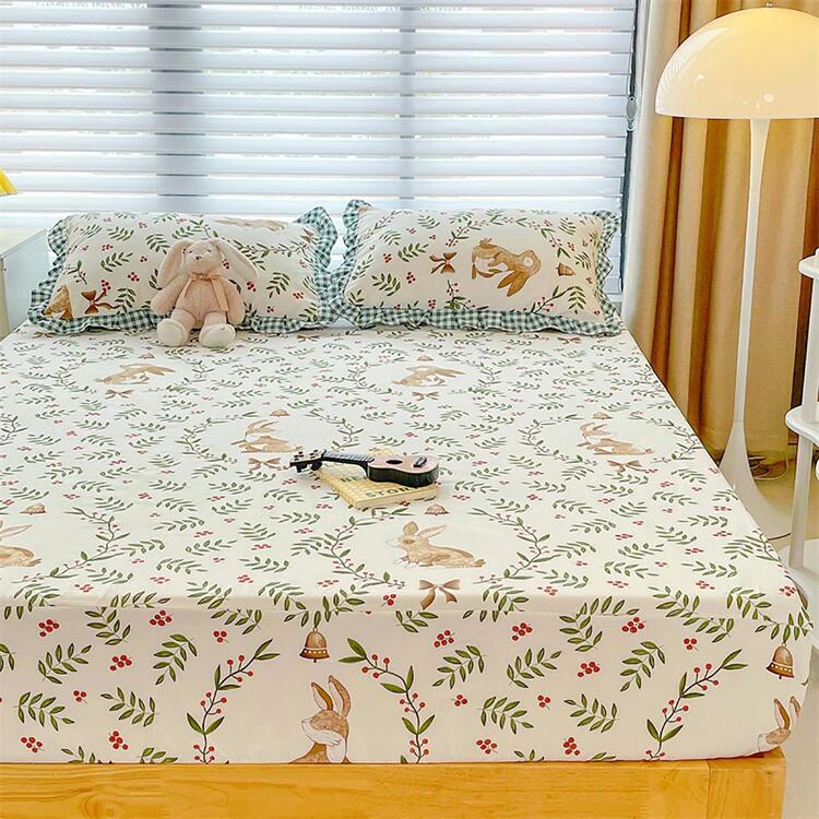 1pc Rabbit & Plant Pattern Fitted Sheet, Modern Fabric Multi-size Fitted Bottom Sheet For Bed - Multicolor - View 4