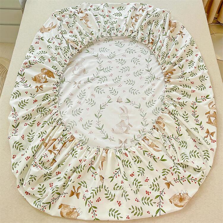 1pc Rabbit & Plant Pattern Fitted Sheet, Modern Fabric Multi-size Fitted Bottom Sheet For Bed - Multicolor - View 8