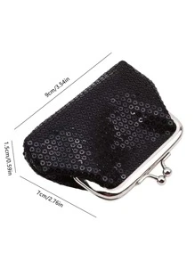 New Women Purse Coin Bag Handbag Sequin Canvas Clutch Hasp Key Change Wallet - Black - View 3