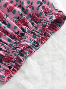 Bộ thời trang bé gái viền lá sen Viên lá sen Nút phía trước Hoa Tất cả trên in Boho - Hồng - Xem 6