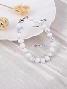 1入組波西米亞石頭串珠手環適合女士適用於禮品 - 白色 - 查看 2