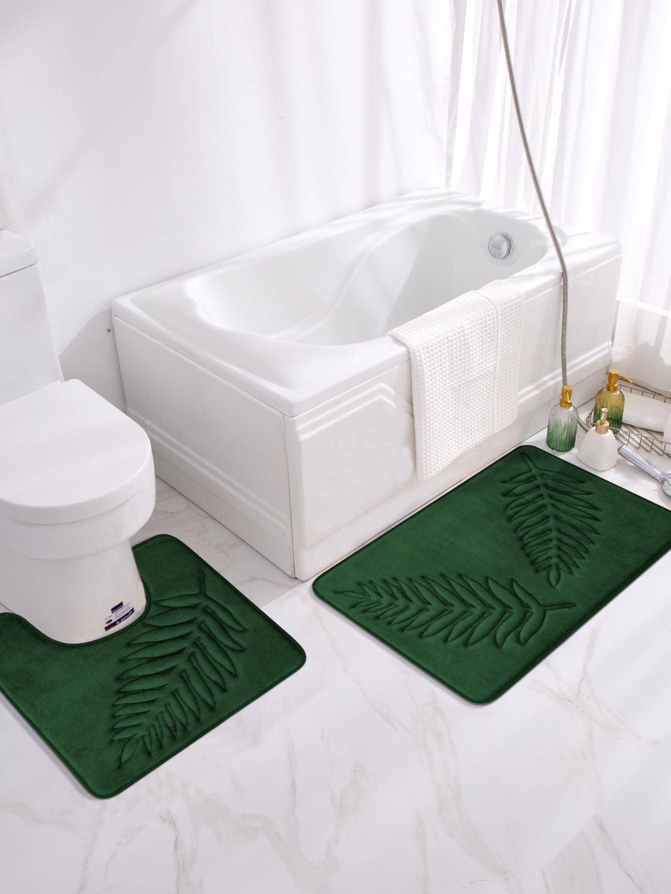 1 pieza Alfombra de baño con patrón de hoja - Verde - Ver 1