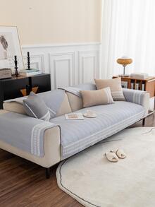 1入組素色蕾絲裝飾沙發毛巾現代面料寵物友好型多尺寸家用毛巾套 - 淺灰色 - 查看 1