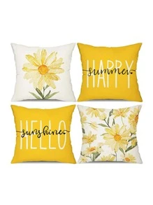 4 Hoa & Chữ Đồ Họa Đệm, Vải Dệt Sáng Tạo Trang Trí Vỏ Gối Cho Gia Đình - Nhiều màu - Xem 1