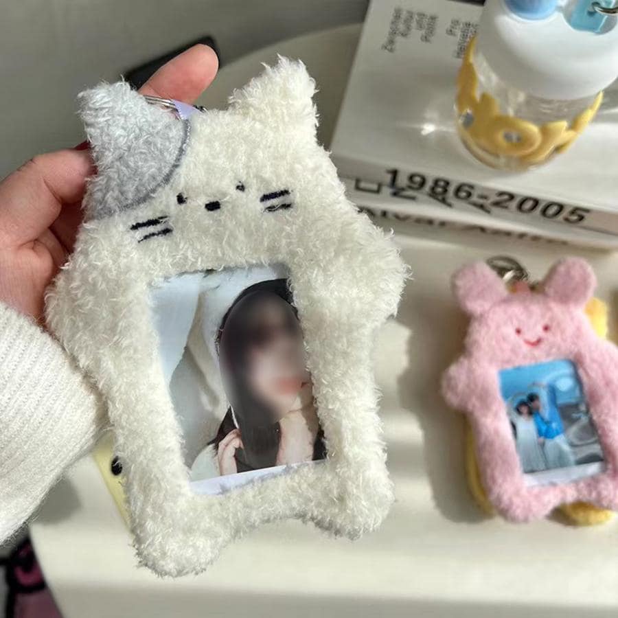 1pc Cartoon Plush Office Card Case - White - View 1
