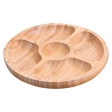 Snack Plate Party Bamboo Serving Tray With 5 Compartments Home Decor Container - Apricot - View 1