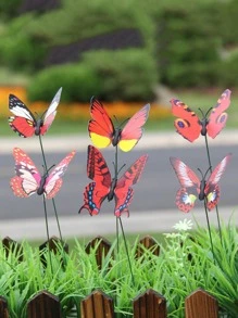 12入組蝴蝶裝飾花園樁 - 紅色 - 查看 2