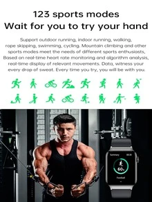 1pc Black TPU Strap Sporty Water Resistant Heart Rate Monitoring Calorie Counter Sleep Tracking Square Dial Smart Watch, Compatible With iOS & Android - Black - View 6