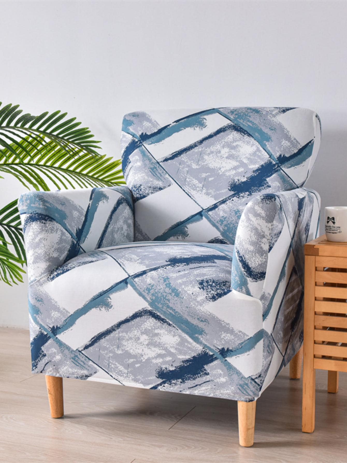 1 Họa Tiết Hình Học Ghế Sofa Bọc, Polyester Hiện Đại Co Giãn Wingback Ghế Sofa Bọc Cho Gia Đình - Xanh đậm - Xem 1