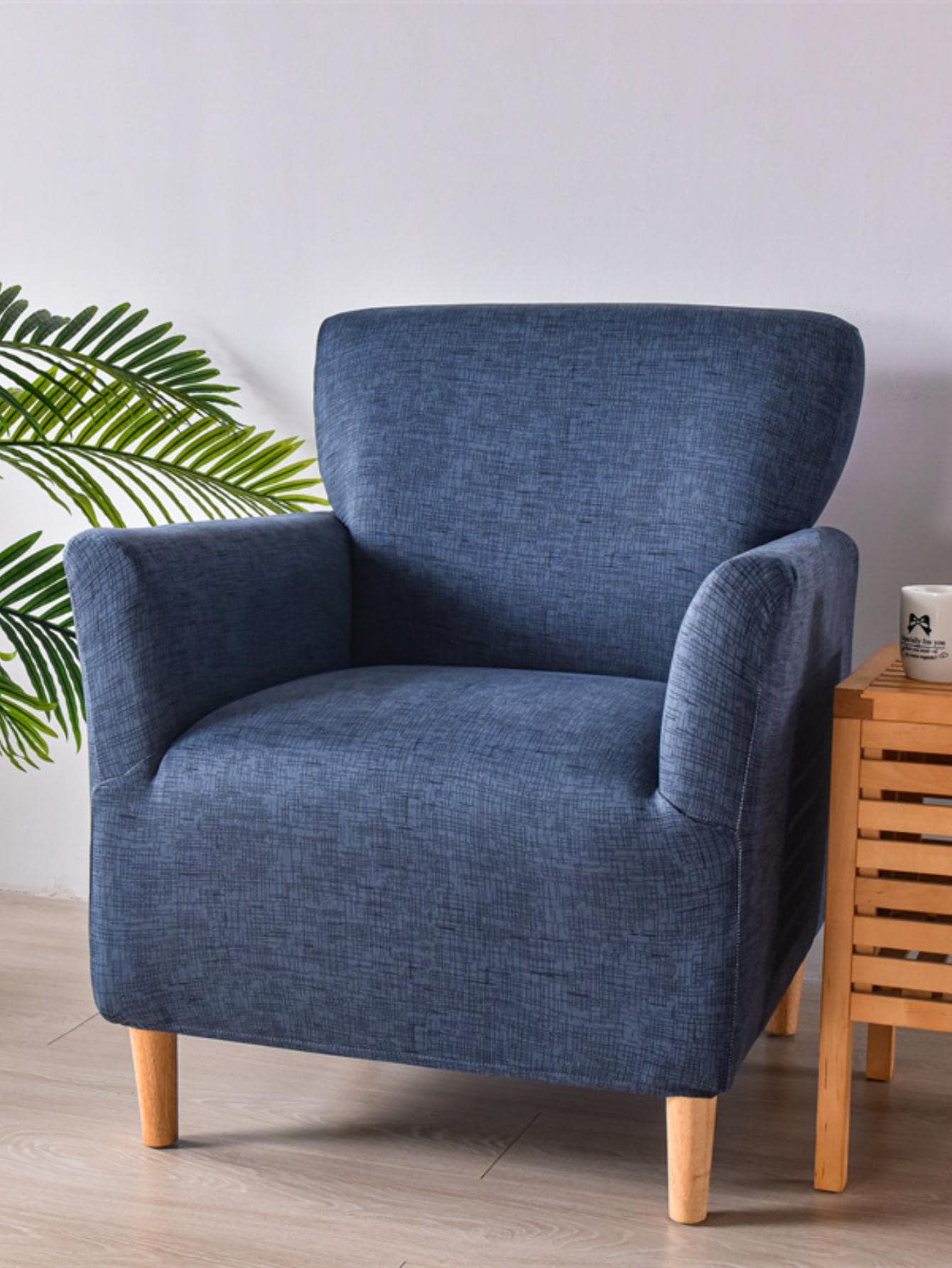 1入組素色扶手椅沙發套，現代滌綸彈力靠背椅沙發套家用 - 藏蓝色 - 查看 1