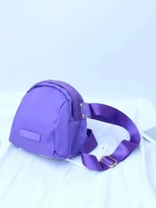 小斜挎包素色貼布裝飾防水 - 紫色 - 查看 4