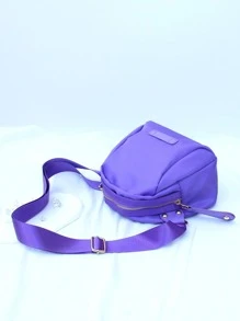 小斜挎包素色貼布裝飾防水 - 紫色 - 查看 6