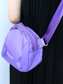 小斜挎包素色貼布裝飾防水 - 紫色 - 查看 1