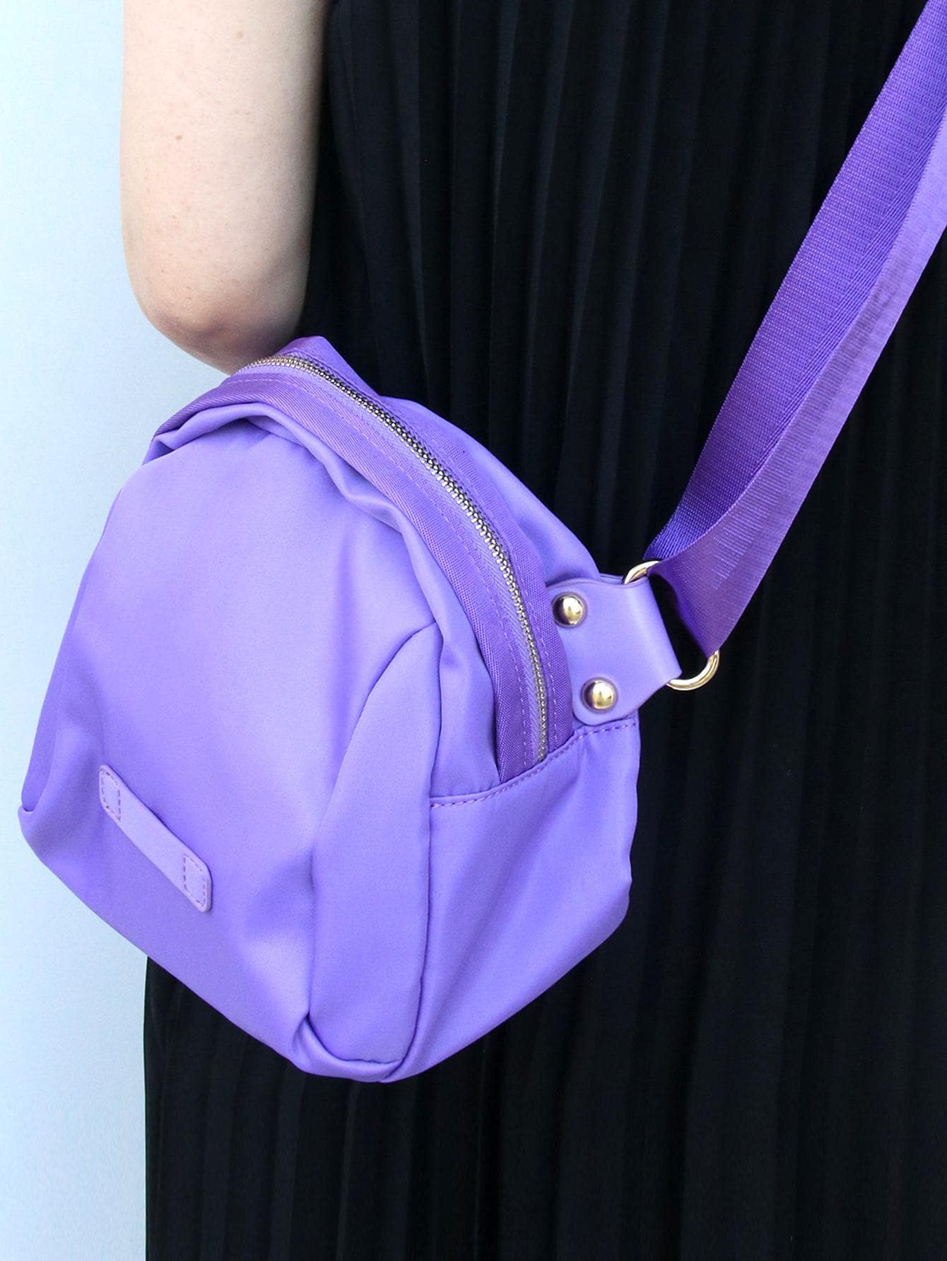 小斜挎包素色貼布裝飾防水 - 紫色 - 查看 1