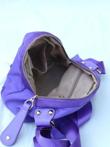 小斜挎包素色貼布裝飾防水 - 紫色 - 查看 9